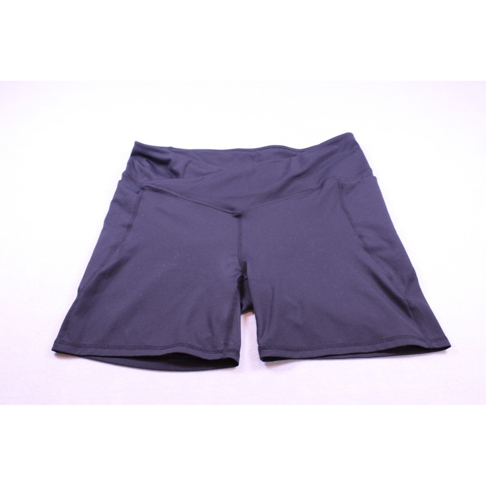 Fabletics Pure Luxe Black Crossover Waist Biker Shorts with Pockets Womens L